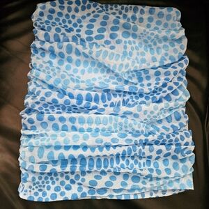 Akira Ruched Blue Polka Mesh Tube 2 Way Top Sz M  Preppy Stretchy